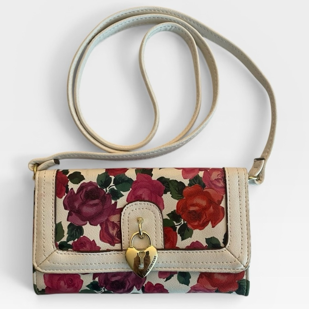 Juicy Couture Romantic Charm Floral Crossbody Wallet Bag Purse NWOT Pink White